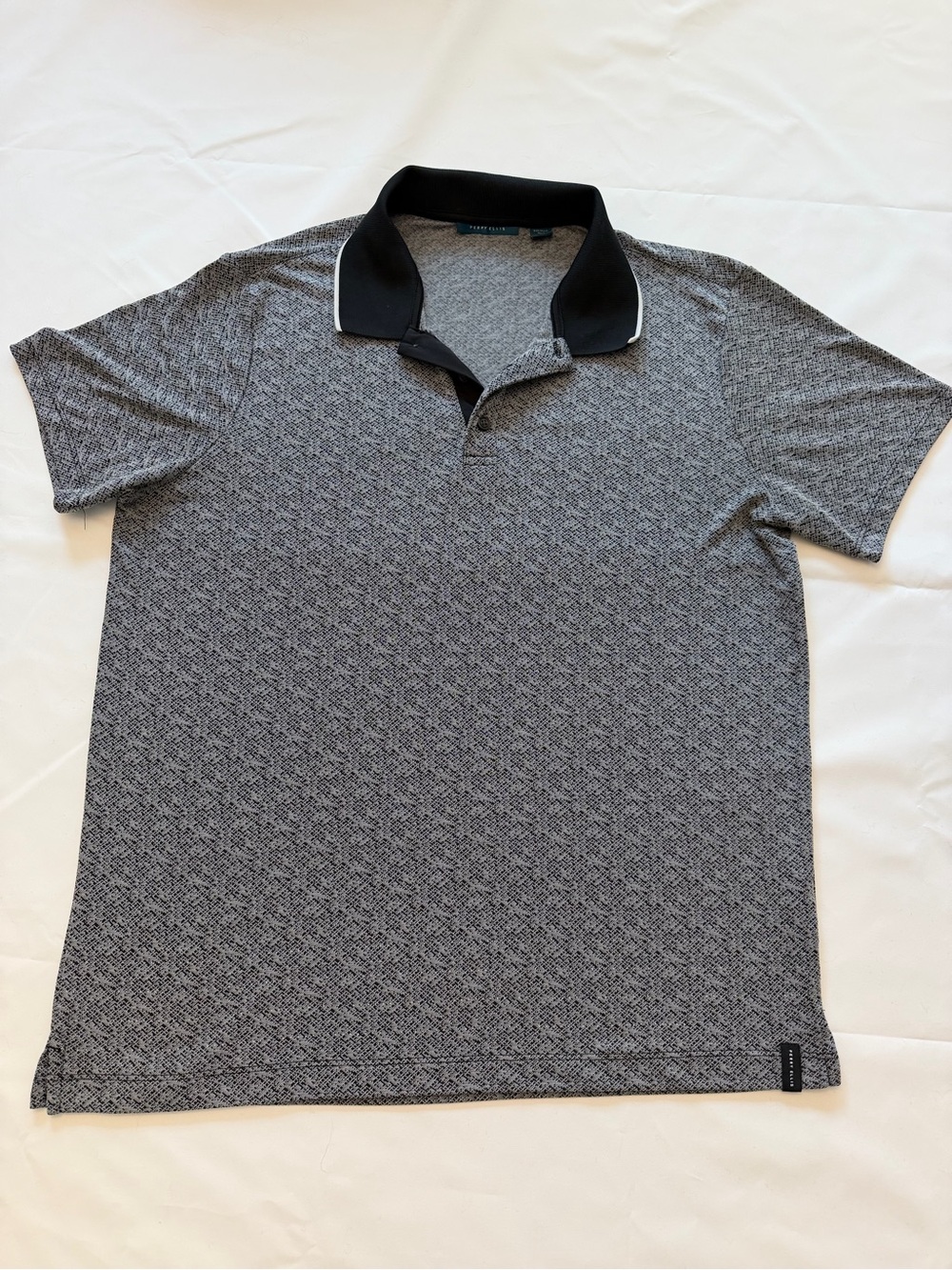 Perry Ellis Grey Patterned Polo with Black Collar